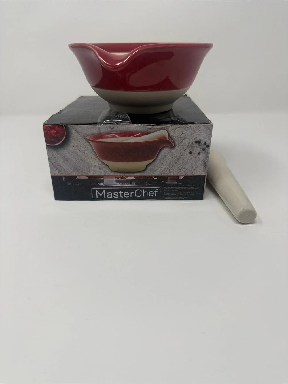 MasterChef Ceramic Mortar & Pestle Set in Red and Cream